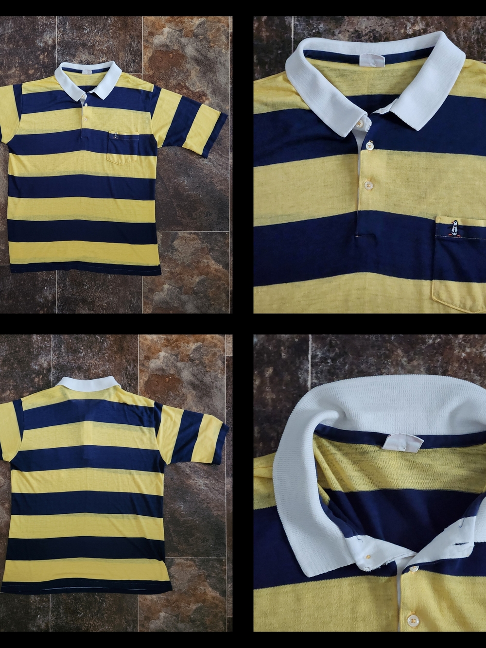 Vintage Grand Slam Munsingwear Polo Shirt XL Blue Yellow Striped Penguin USA